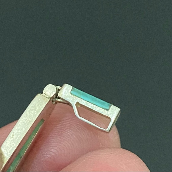 Vintage Sterling Silver 925 Native American Turquoise Inlay Door Knocker Pendant - Picture 8 of 12